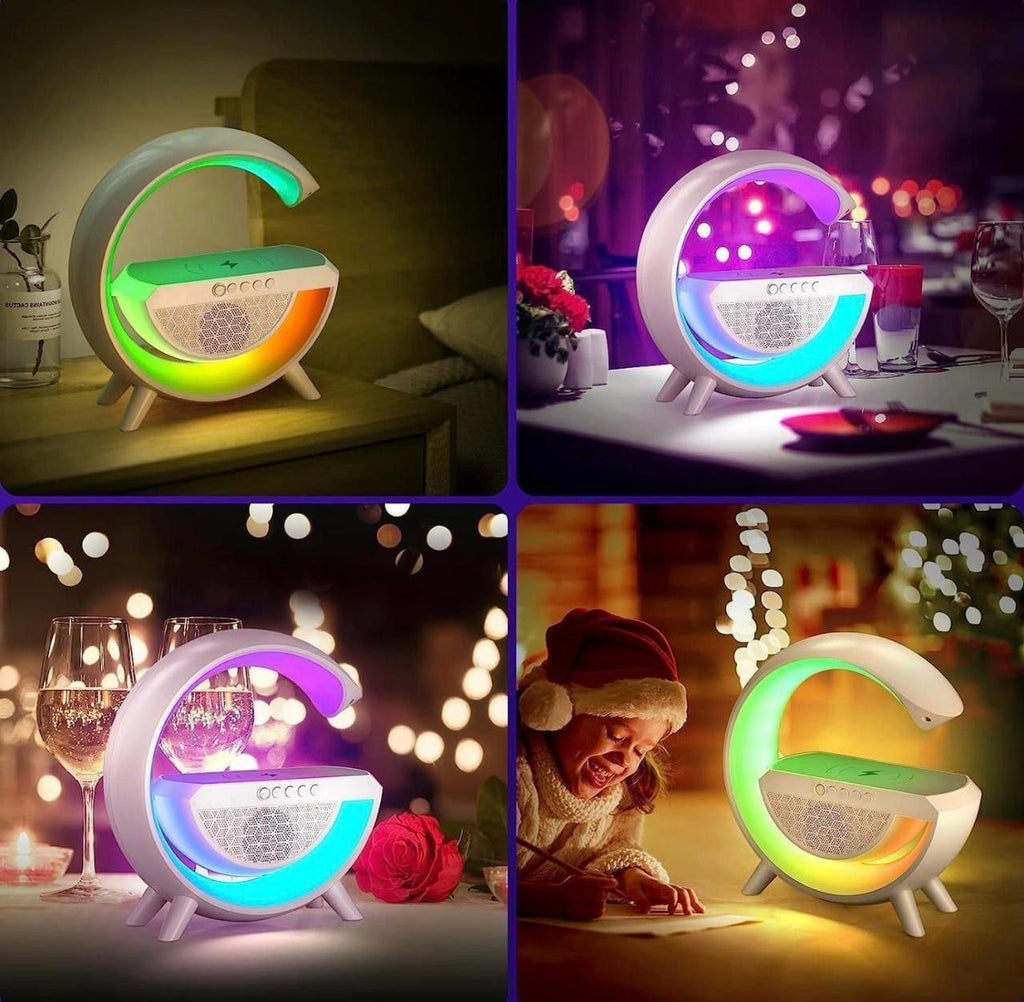 G SHAPE LED BLUTOOTH SPEAKER WITH WIRELESS FAST CHARGER