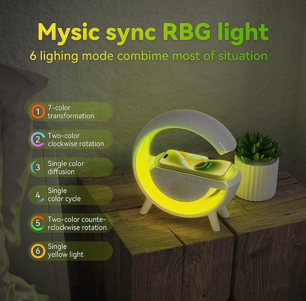 G SHAPE LED BLUTOOTH SPEAKER WITH WIRELESS FAST CHARGER