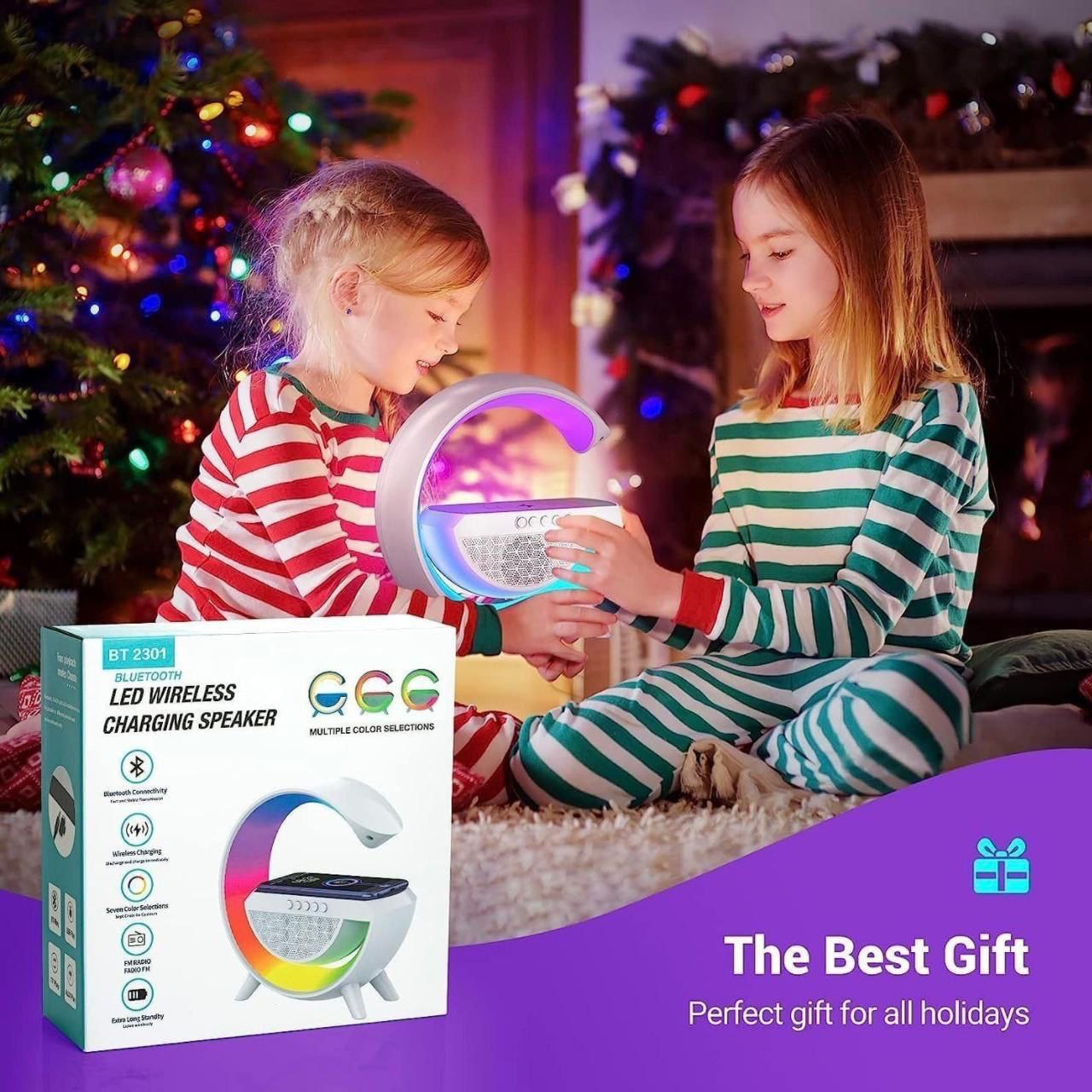 G SHAPE LED BLUTOOTH SPEAKER WITH WIRELESS FAST CHARGER